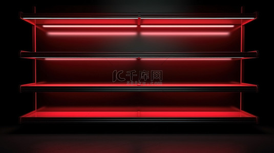 3d 渲染黑色背景与红色空超市货架