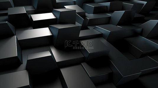 几何线条黑背景图片_光滑的未来表面，具有黑色 3D 渲染中的几何形状