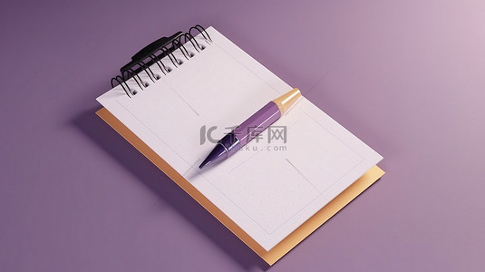 文档背景图背景图片_白色垫子上的清单，在紫色背景上用铅笔标记 3d 渲染图