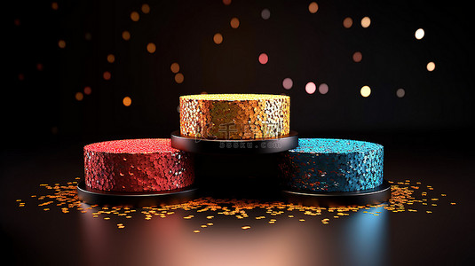 闪闪发光的 3D 展示架配有彩色五彩纸屑，非常适合在金色奢华中庆祝周年纪念日