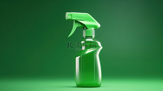 清洁剂背景背景图片_绿色背景下塑料瓶喷枪清洁剂的 3d 渲染