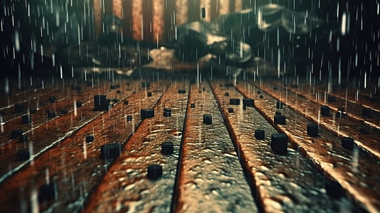 充满运动雨和豪华 3D 插图的坚韧不拔的电影背景