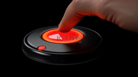 触碰卡通背景图片_平面式卡通手按黑色背景上的红色按钮 3D 渲染按钮概念