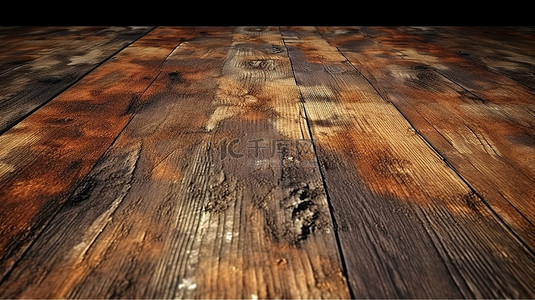 深色木材纹理背景图片_3D 渲染的桌子或地板上的古董木材纹理