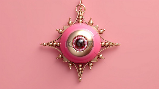 眼睛眼珠背景图片_粉红色背景上带有邪恶眼珠的 3d 渲染护身符