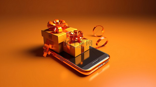 时尚粉背景背景图片_3D渲染智能手机促进假期期间的在线购物和礼品递送