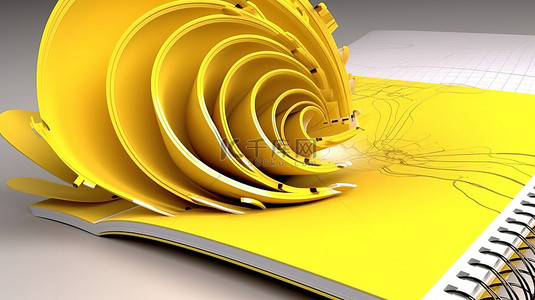 学习背景图片_3d 螺旋装订黄色笔记本