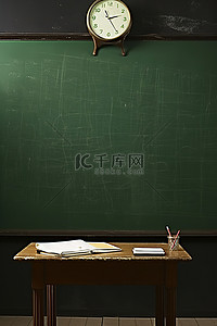 老师站在黑板附近木桌上打开的书后面