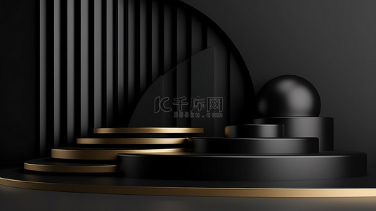 3D 渲染抽象背景与黑色讲台非常适合展示和品牌产品