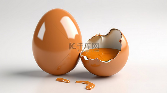 鸡蛋破裂背景图片_白色隔离 3D 渲染上带有询问标记的破裂鸡蛋