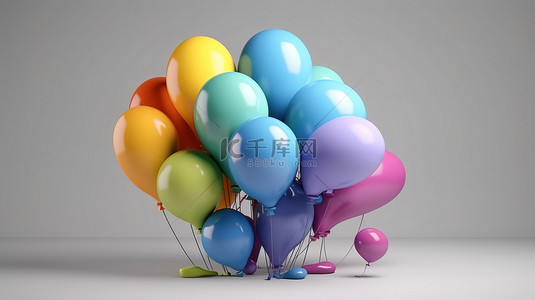 时装商店背景图片_生动的 3D 彩虹气球，适合儿童商店，非常适合灰色背景的销售和促销
