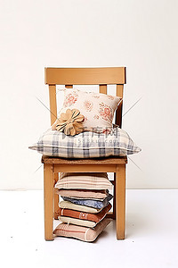 枕头上背景图片_白色背景上的一把带枕头的小木椅