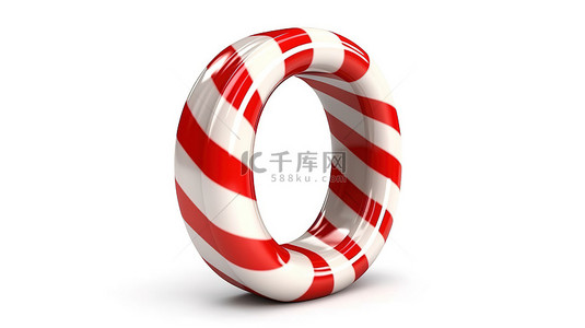 糖果字体背景图片_白色背景中的大写 o，带有 3D 渲染的糖果手杖字体，具有红色和白色线条