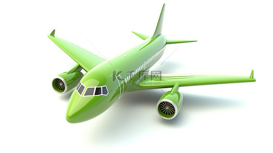 白色孤立背景上绿色飞机的 3d 渲染
