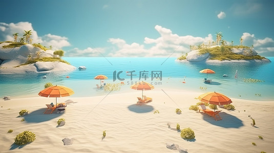 夏天旅行背景图片_夏天和海滩概念 3D 渲染插图