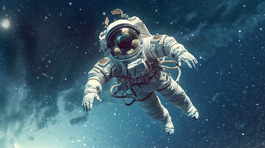 宇航员漂流 3d 渲染宇航员在太空中自由漂浮的插图