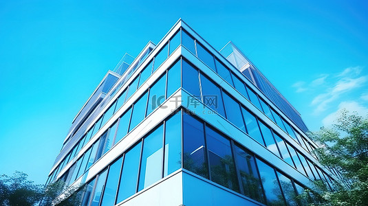 蓝天背景城市背景图片_企业摩天大楼在宁静蓝天的衬托下的 3D 渲染
