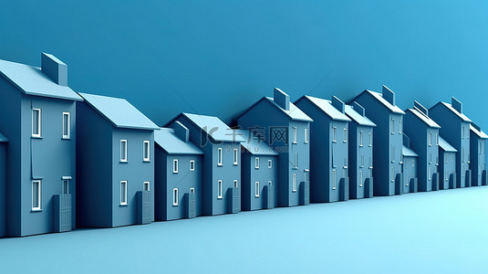 蓝色的墙壁与 3d 渲染的房子