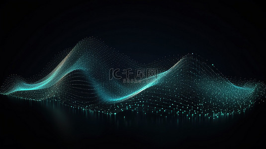 3D 渲染中带有移动点和线的抽象波的未来流网络技术插图