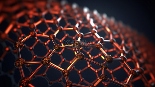 化学原子结构背景图片_抽象纳米技术 3D 渲染中六边形几何形式的特写描绘石墨烯原子结构