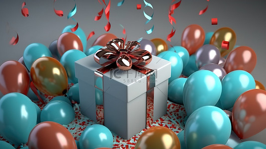 气球装饰礼品盒的 3d 渲染
