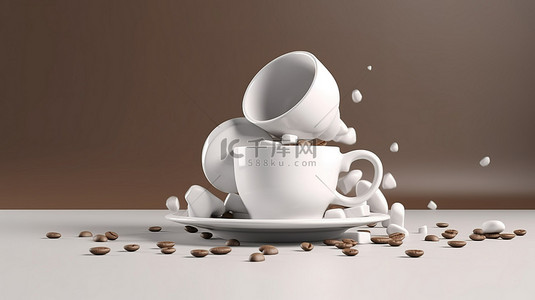 咖啡厅茶背景图片_用于设计的横幅组合模板中咖啡杯的真实感 3D 矢量插图