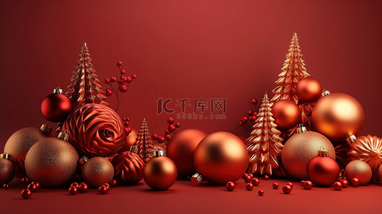 礼物新年背景图片_圣诞节和新年横幅 3D 插图与节日圣诞节设计
