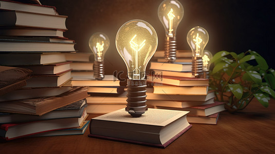 技能提升背景图片_从一摞书里长出来的发光知识树，象征着职业进步