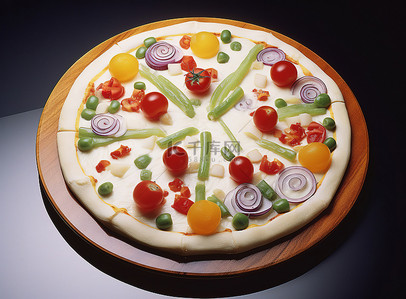 红心猕猴桃贴纸背景图片_带有蔬菜和配料的披萨的图片