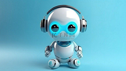 以服务为中心背景图片_以带耳机的机器人锡玩具为特色的聊天机器人概念的 3D 渲染