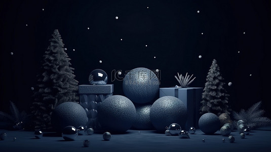 特卖冬季背景图片_深蓝色的 3D 渲染节日冬季仙境