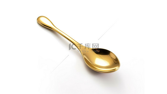 早餐桌面背景图片_闪亮的金勺子隔离在白色背景 3d 渲染