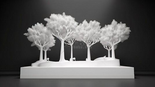 3d 渲染中树木环绕的照明舞台平台