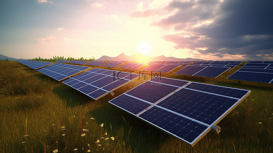 太阳能环保背景图片_1 替代电源太阳能电池板的环保 3D 效果图