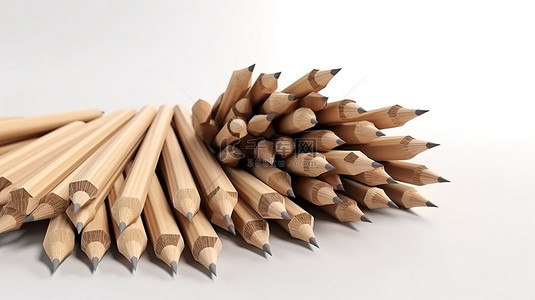 白色背景展示了 3d 渲染的木制铅笔