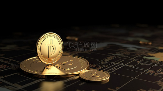 带有 3d 渲染位置图钉和美元硬币标记的金币金钱成功符号