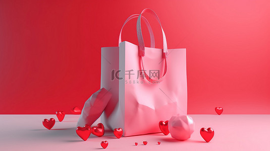 礼物箱背景图片_情人节 3D 渲染购物袋用于在线购物完美的礼物创意