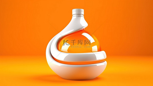 糖浆瓶背景图片_橙色背景和塑料制成的白色糖浆瓶的 3D 渲染