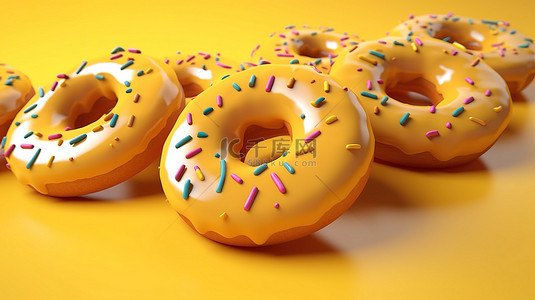 心形巧克力卡通背景图片_黄色背景上字母形釉面甜甜圈的 3D 插图