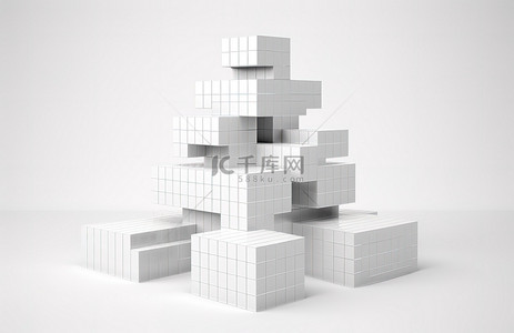 白色瓷砖背景图片_白色瓷砖背景上的白色像素雕塑