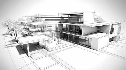 建筑素描的 3d 插图