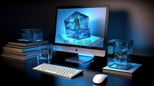 用于网页设计的台式计算机的 3D 渲染