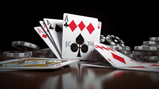 以 3D 渲染的扑克皇冠和赌场卡