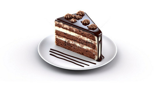 白色背景下令人惊叹的 3D 插图中的颓废巧克力蛋糕