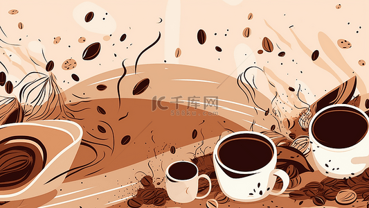 一杯壶茶背景图片_咖啡文化主题海报背景插画