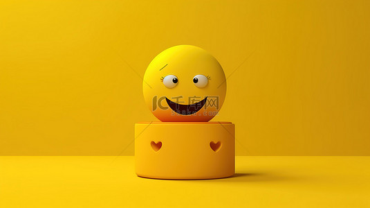 卡通表情哇背景图片_工作室背景上象征爱情的 3D 渲染黄色图释头