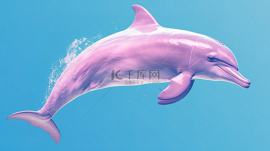 海洋蓝色 3d 渲染中的双色调粉红色宽吻海豚 tursiops truncatus