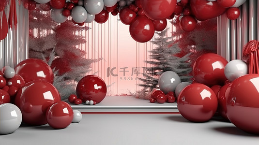 圣诞节和新年庆祝活动的豪华气球背景的 3D 插图