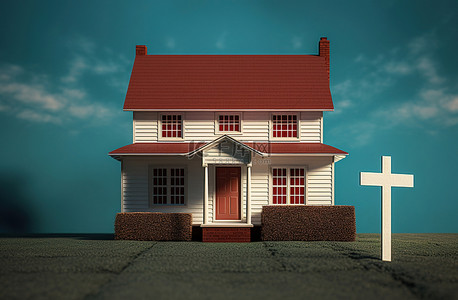 标志房地产背景图片_带有待售标志的房屋模型