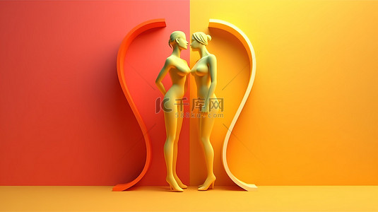 明规范守规矩背景图片_3D 插图描绘超越性别规范的爱情主题